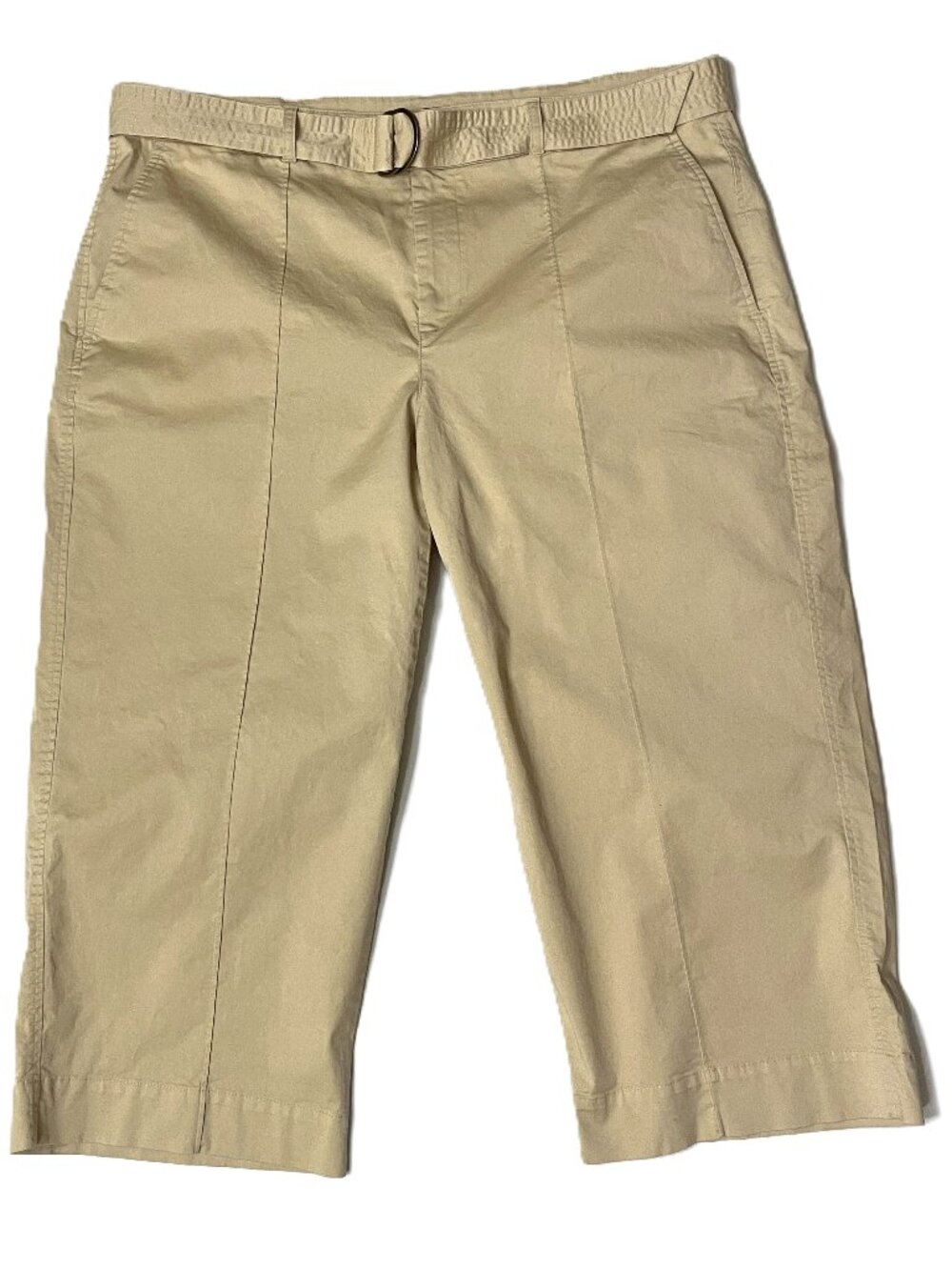 Ralph Lauren LRL Cropped Pants Plus 16W Khaki Beige Straight Crop Belt Pockets